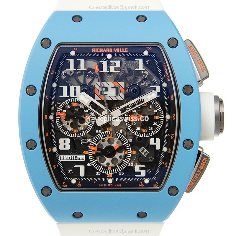 Richard Mille RM11 Replica - Automatic Ceramic - Silver Dial - White Rubber Strap - Luxury Richard Mille Watch
